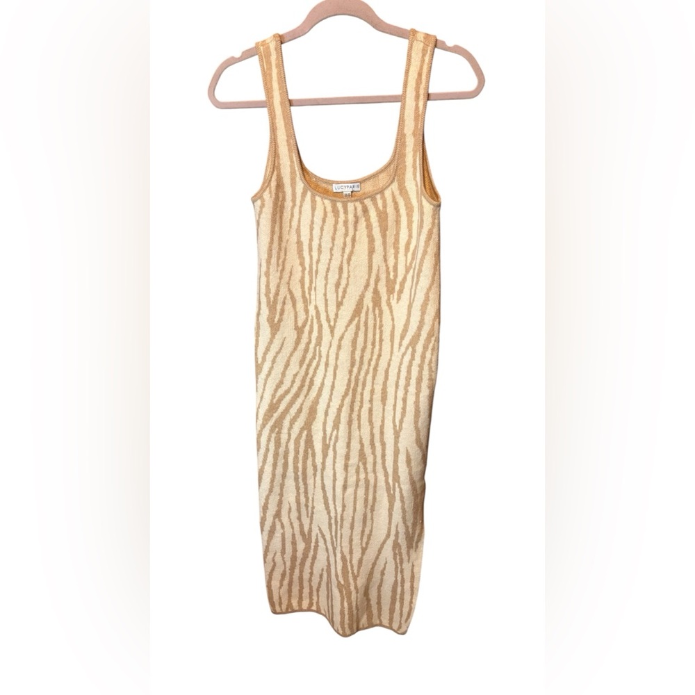 Lucy Paris Kristin Zebra Print Bodycon Midi Dress Brown Knit Sleeveless Medium